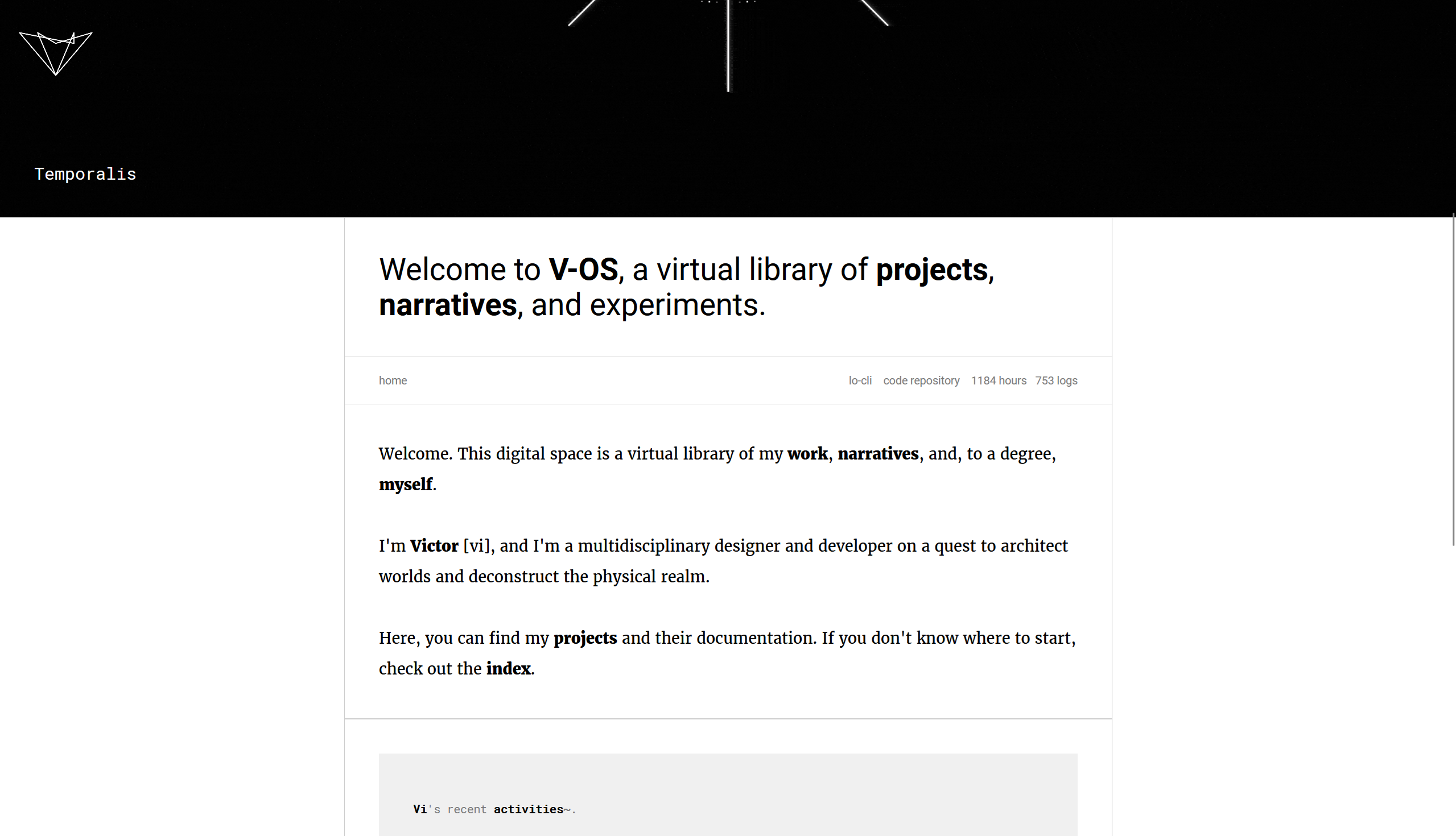 Screenshot of website with a dark banner image at the top and introductory text in the center.